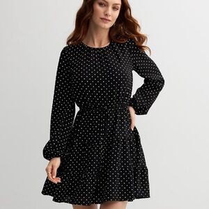 Draper James Black and White Buttoned Polka Dotted Sundress with Bishop Sleeves